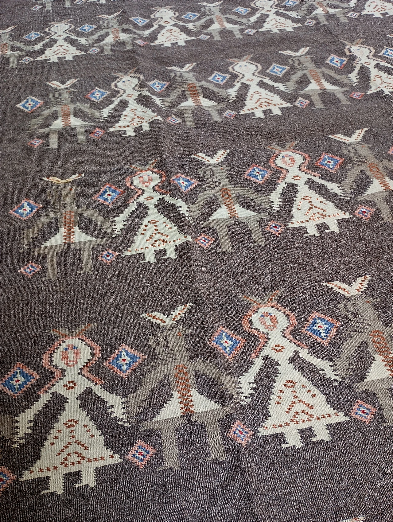 Kilim scandinavian carpet brown, Finland, 70s 7