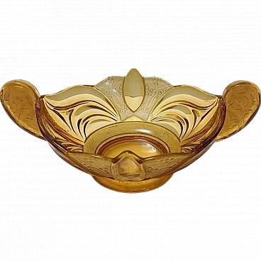 Art Deco Amber Blown Glass Bowl or Centerpiece by Brockwitz, Germany