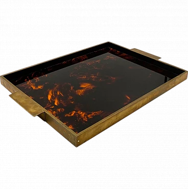 Hollywood regency brass and tortoiseshell lucite tray, Italy 1970s