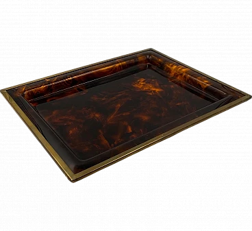 Hollywood regency brass and tortoiseshell lucite tray, Italy 1970s