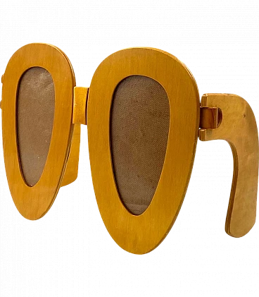 Postmodern wooden glasses shaped double photo frame, Italy 1980