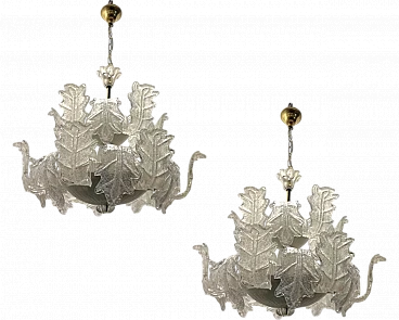 Pair of Murano frosted glass chandeliers by Sylcom Murano, 1970's