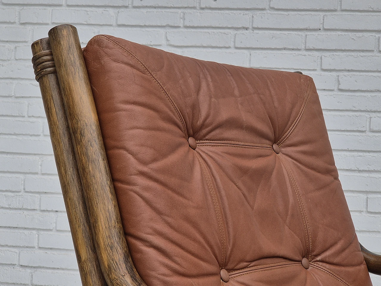 Scandinavian armchair in bamboo, leather, 1970s 5