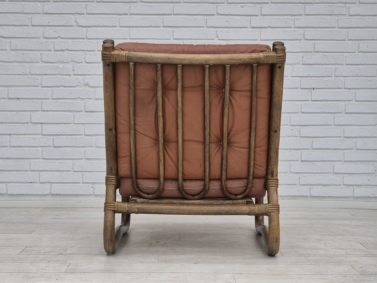 Scandinavian armchair in bamboo, leather, 1970s 11