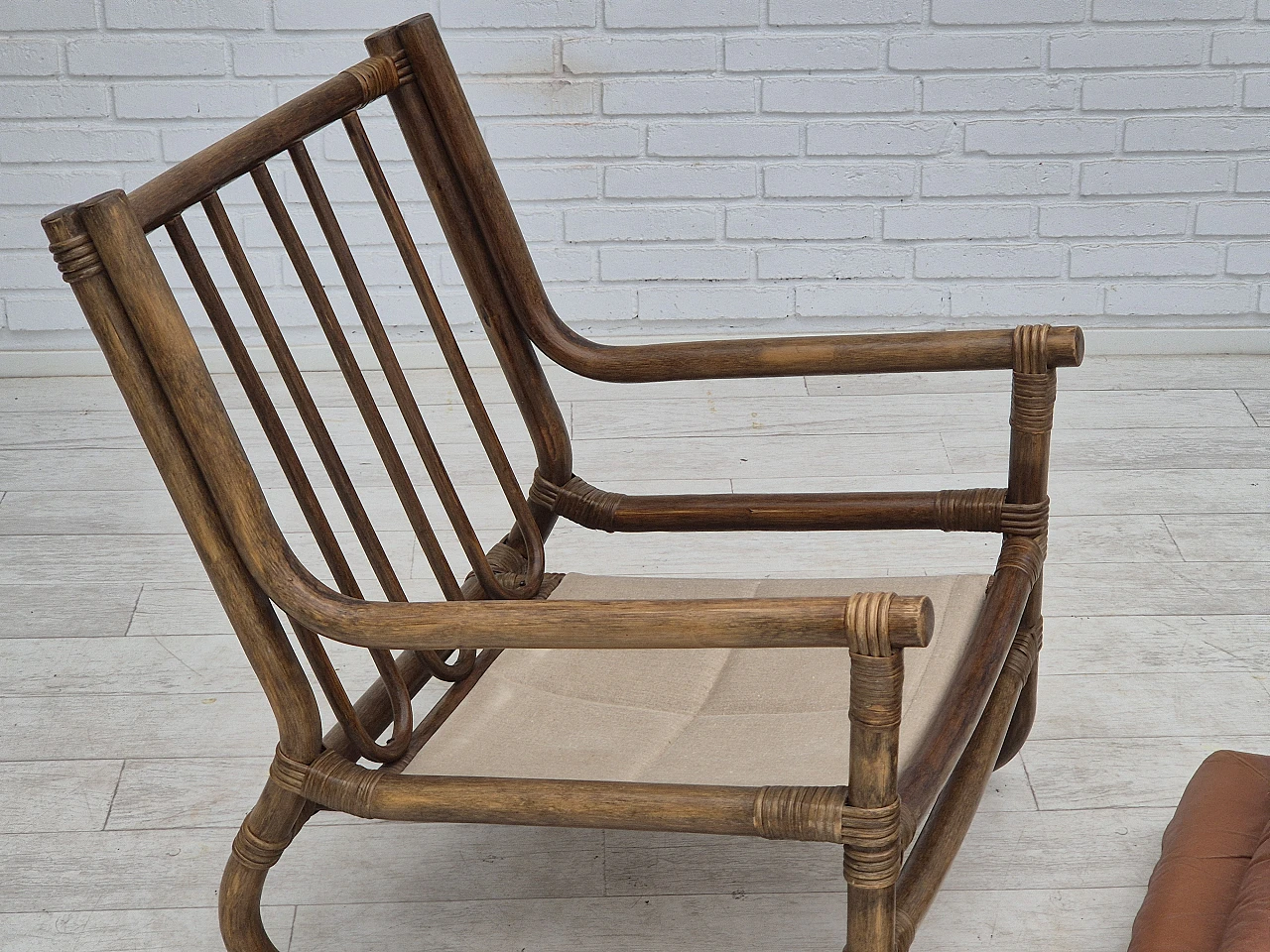 Scandinavian armchair in bamboo, leather, 1970s 16