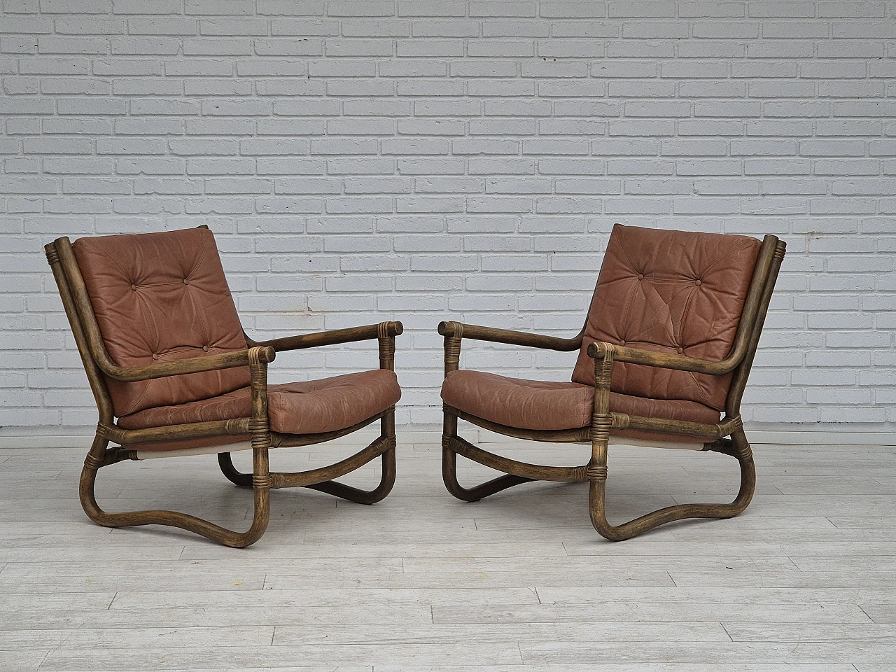 Scandinavian armchair in bamboo, leather, 1970s 17