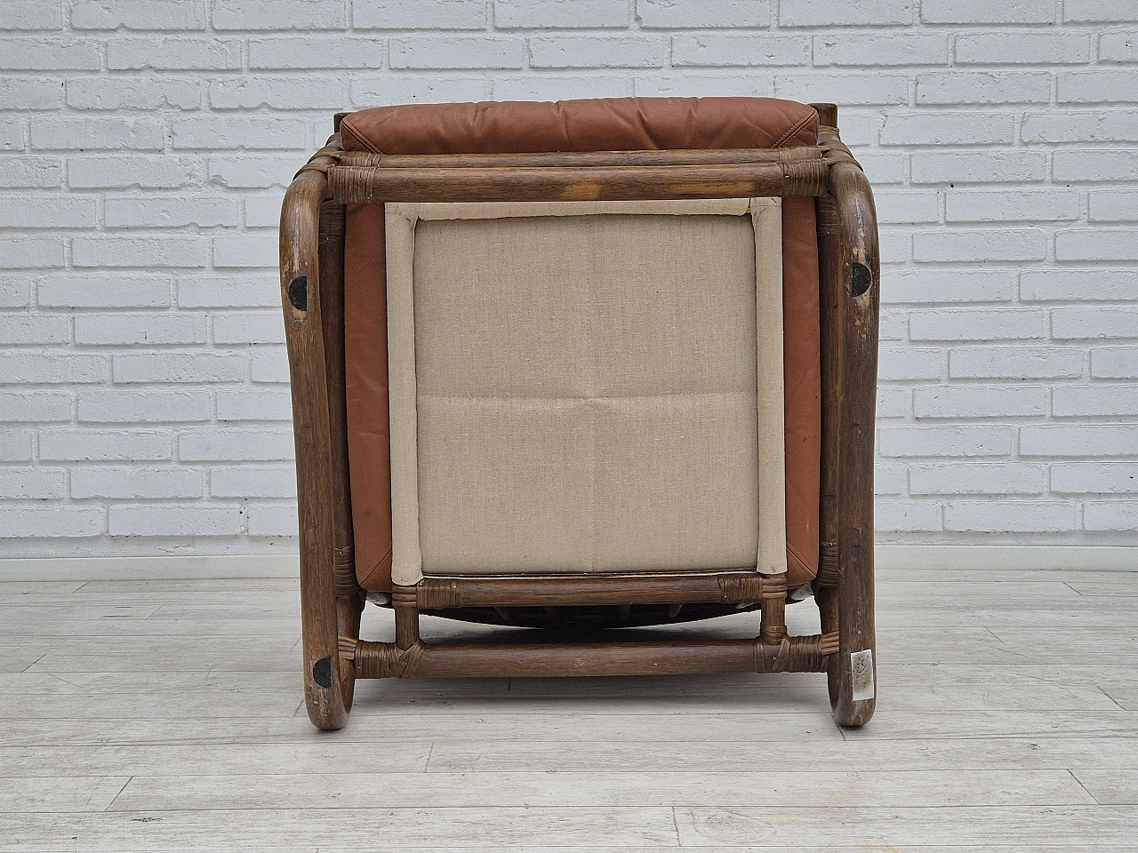 Scandinavian armchair in bamboo, leather, 1970s 20