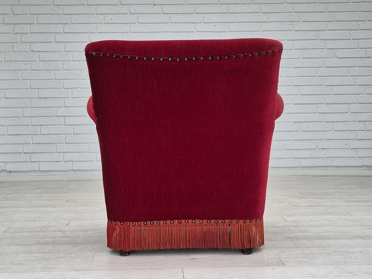 Danish lounge chair in red velour fabric, 1970s 12