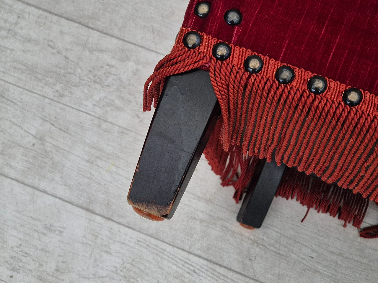 Danish lounge chair in red velour fabric, 1970s 17