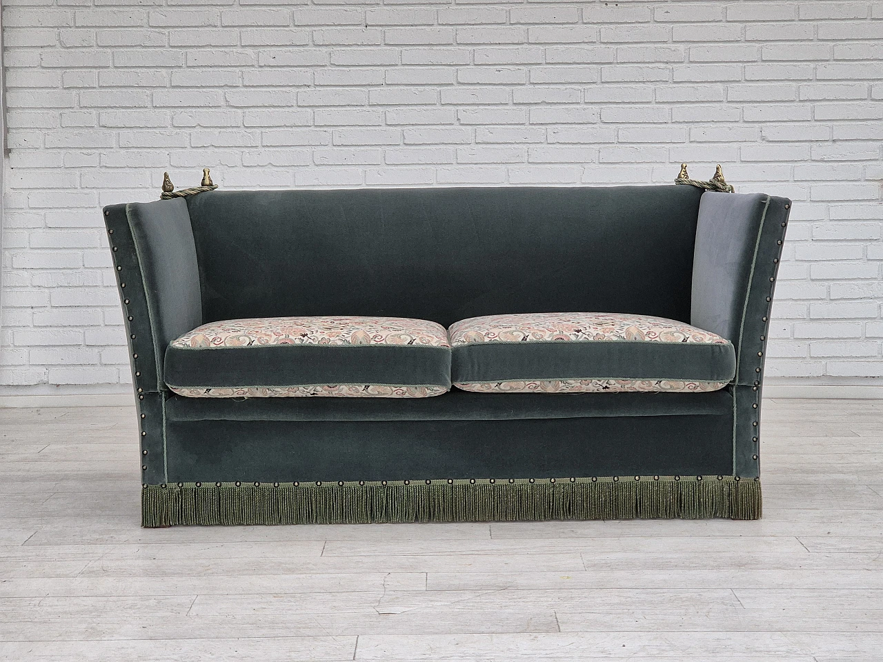 Danish drop arm "Spanish" sofa in velour, 1970s 1