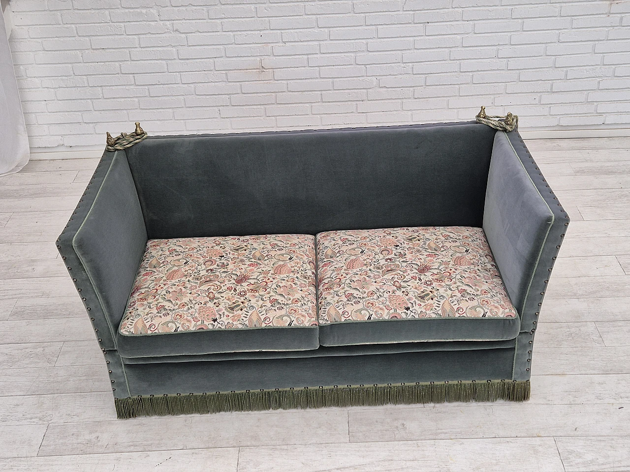 Danish drop arm "Spanish" sofa in velour, 1970s 2