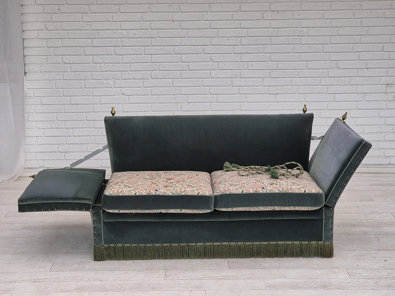 Danish drop arm "Spanish" sofa in velour, 1970s 5