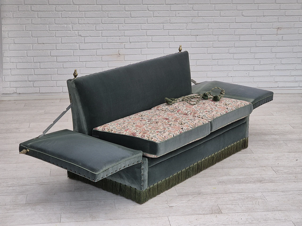 Danish drop arm "Spanish" sofa in velour, 1970s 7