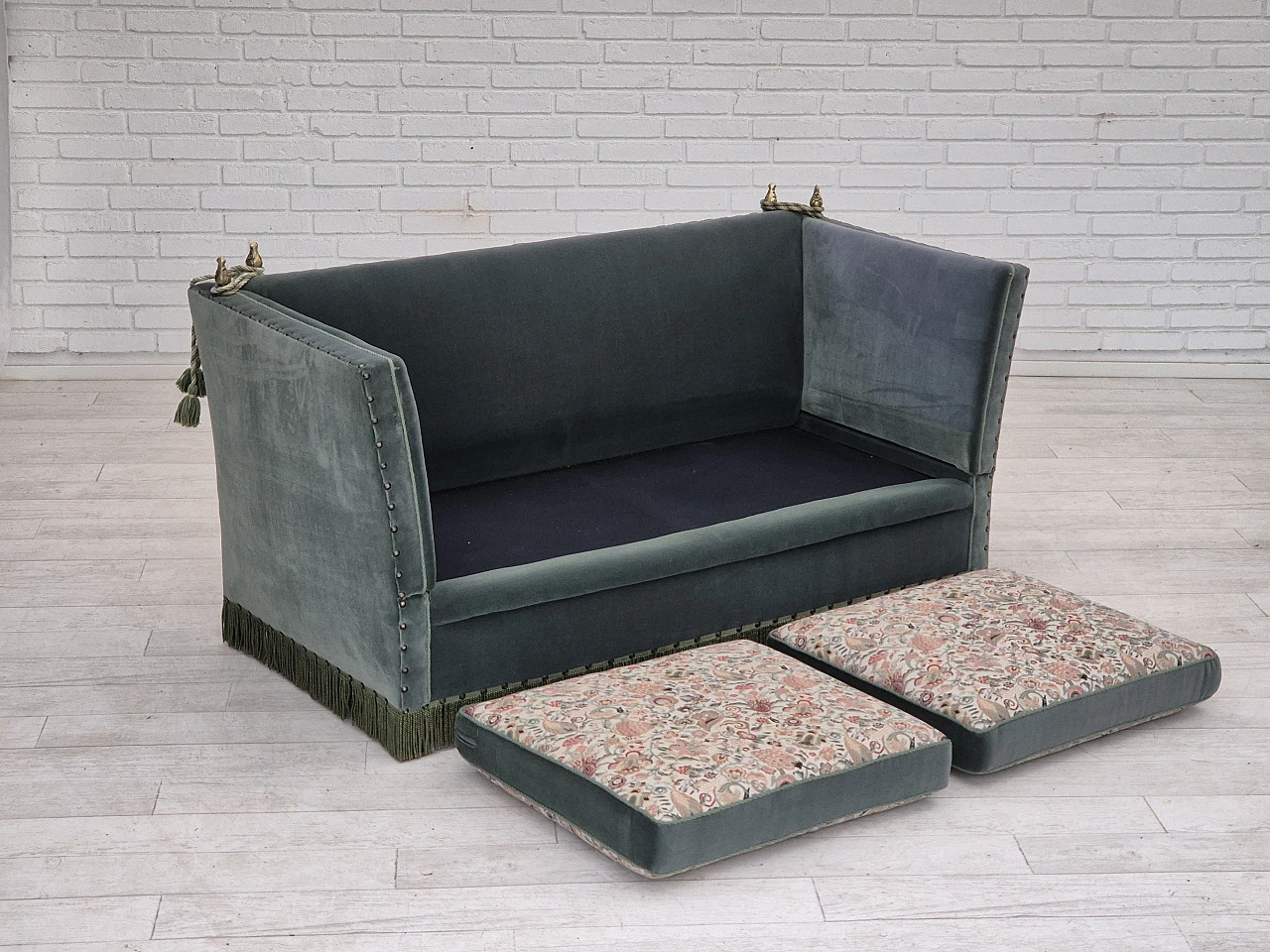 Danish drop arm "Spanish" sofa in velour, 1970s 13