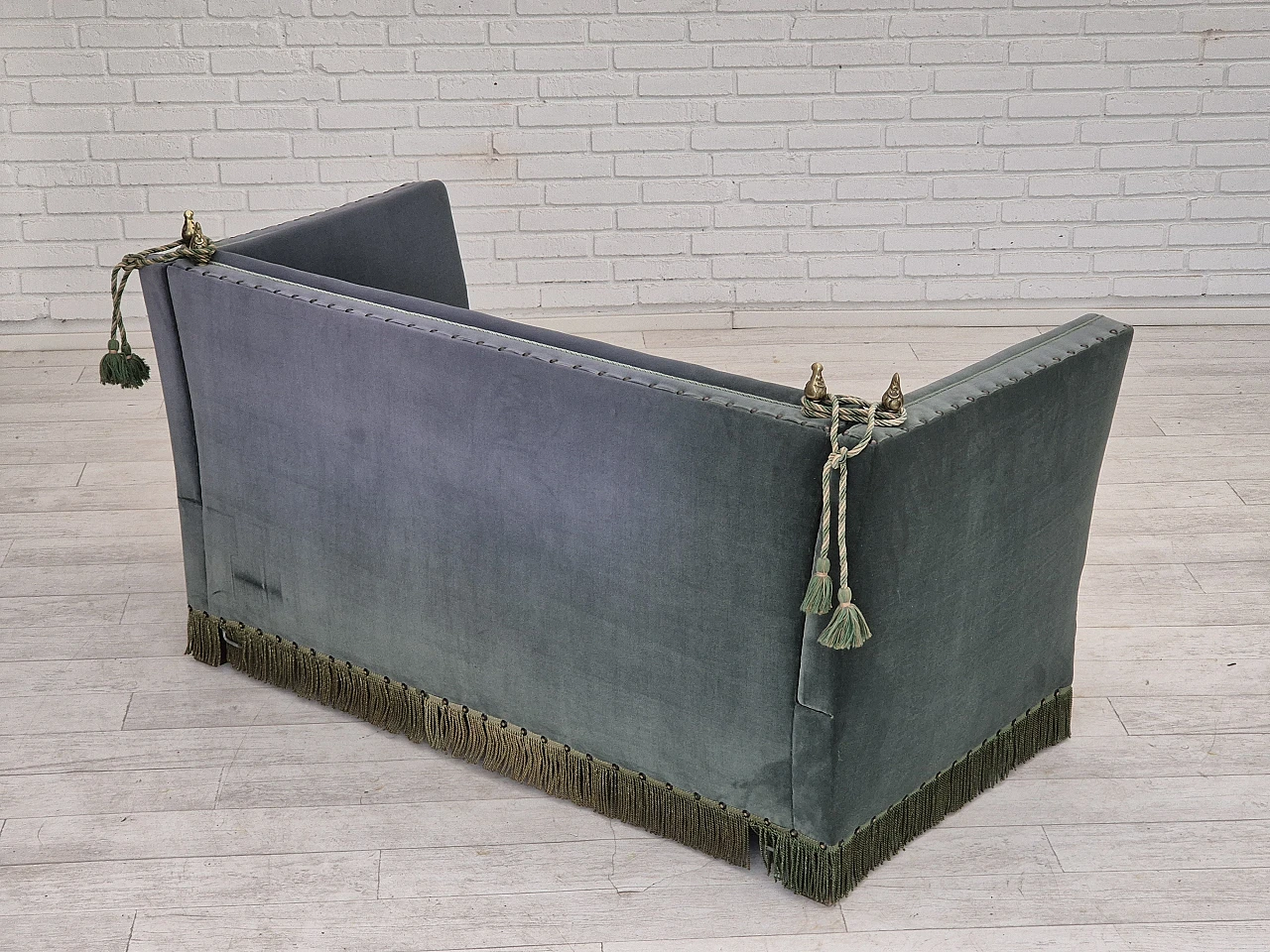 Danish drop arm "Spanish" sofa in velour, 1970s 16