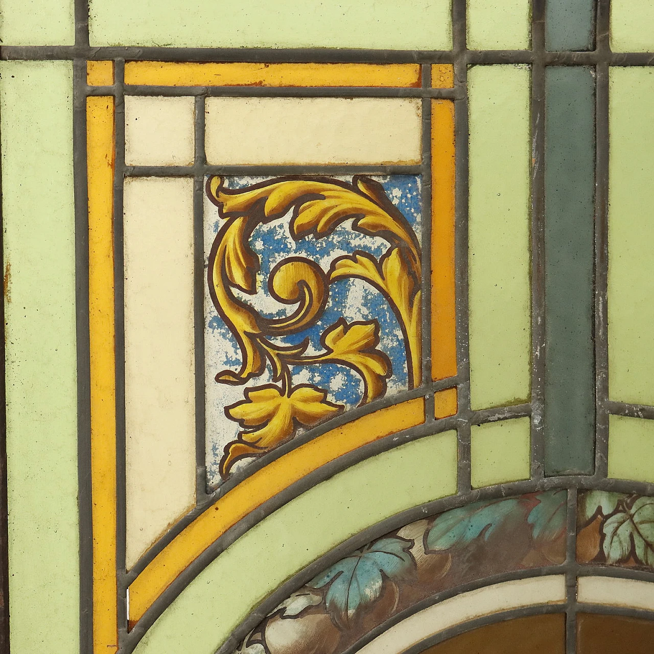 Art Nouveau stained & painted leaded glass window, 19th century 4