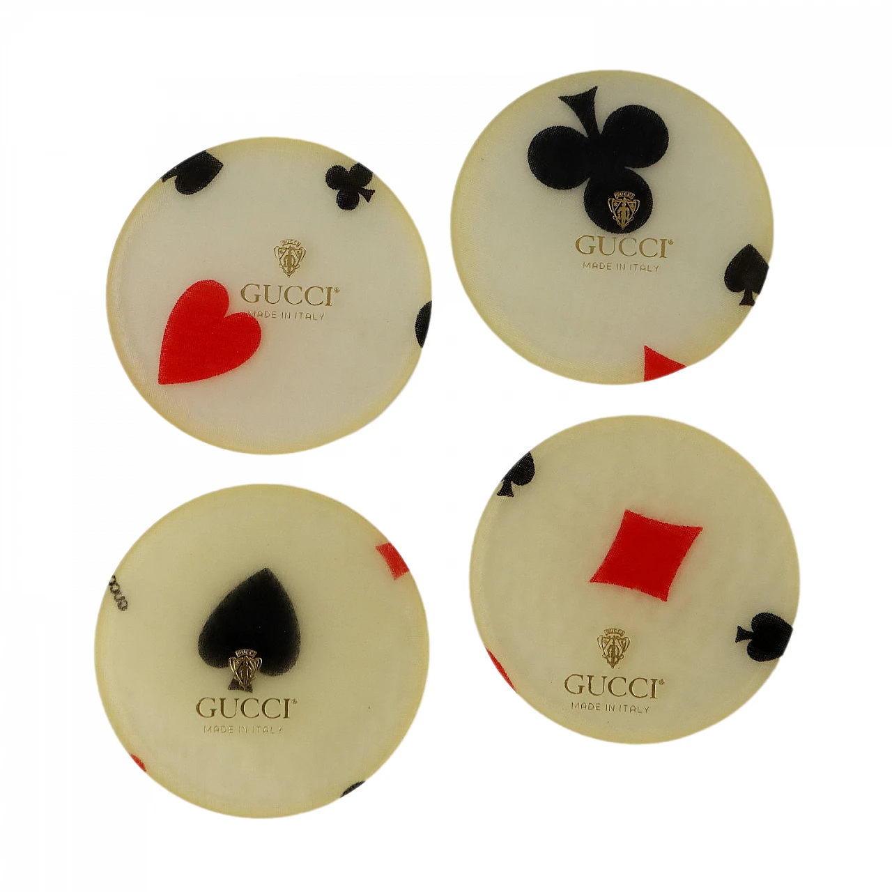 4 Plexiglass coasters with card suits by Gucci, 1980s 1