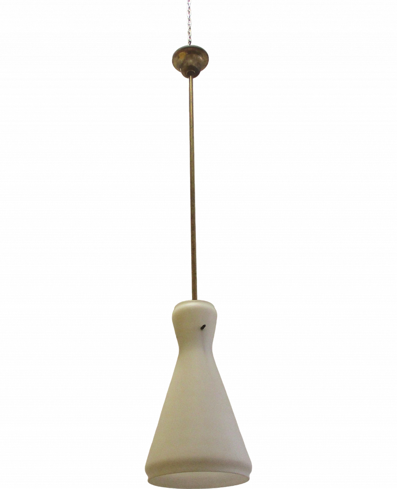 Stilnovo brass and opaline glass chandelier, 1950s 5