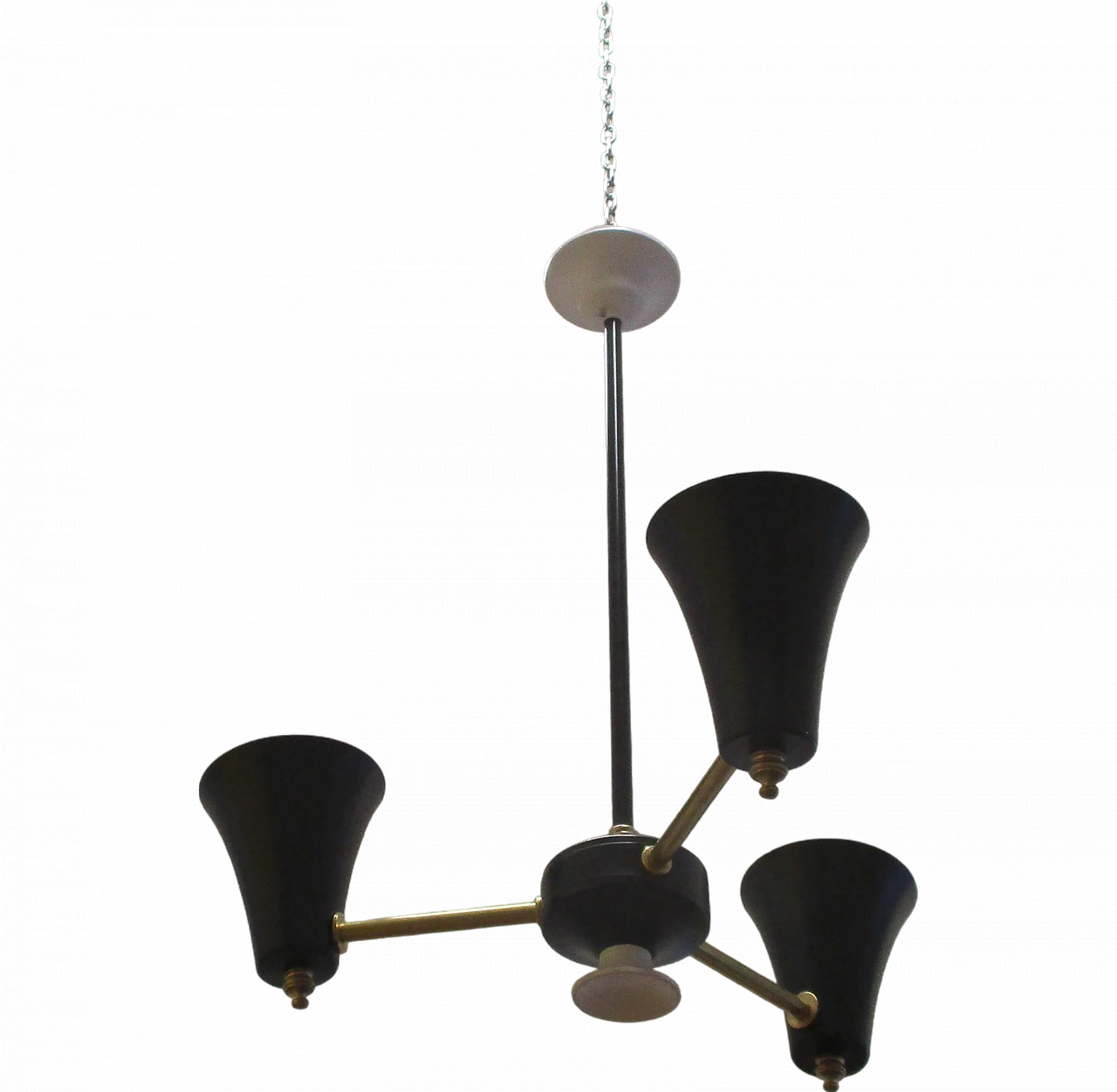 Stilnovo brass and aluminum chandelier, 1950s 6