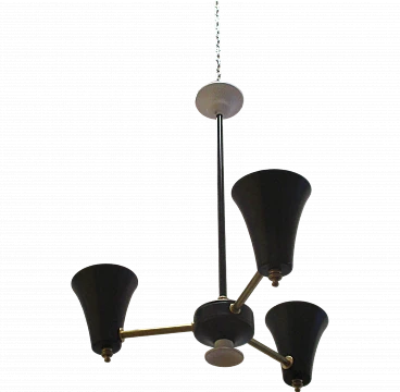 Stilnovo brass and aluminum chandelier, 1950s