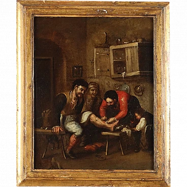 Interior scene with figures, oil on canvas, early 19th century