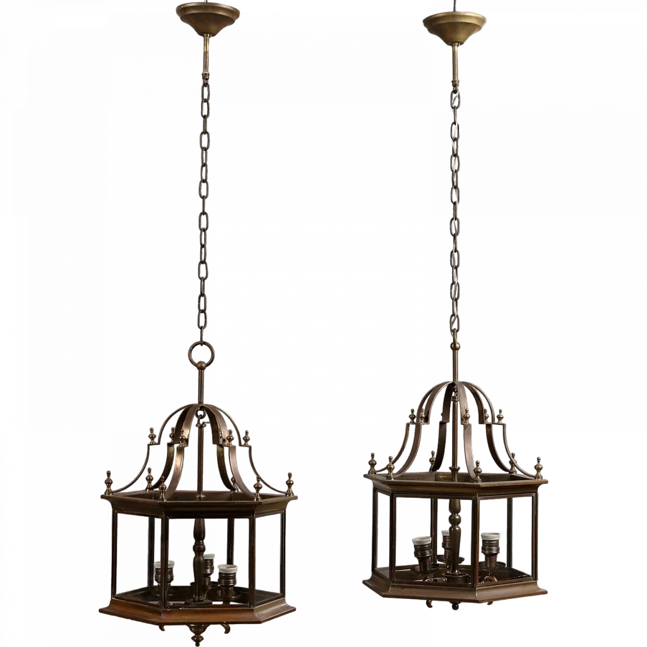 Pair of lanterns in sheet metal and glass, late 20th century 11