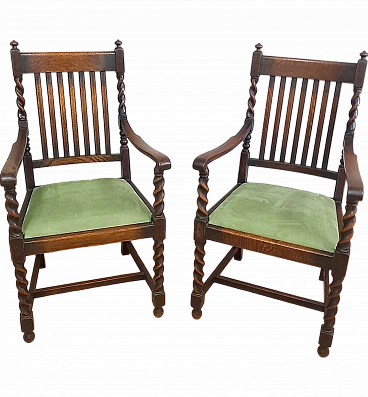 Pair of solid oak torcilioni chairs, late 19th century