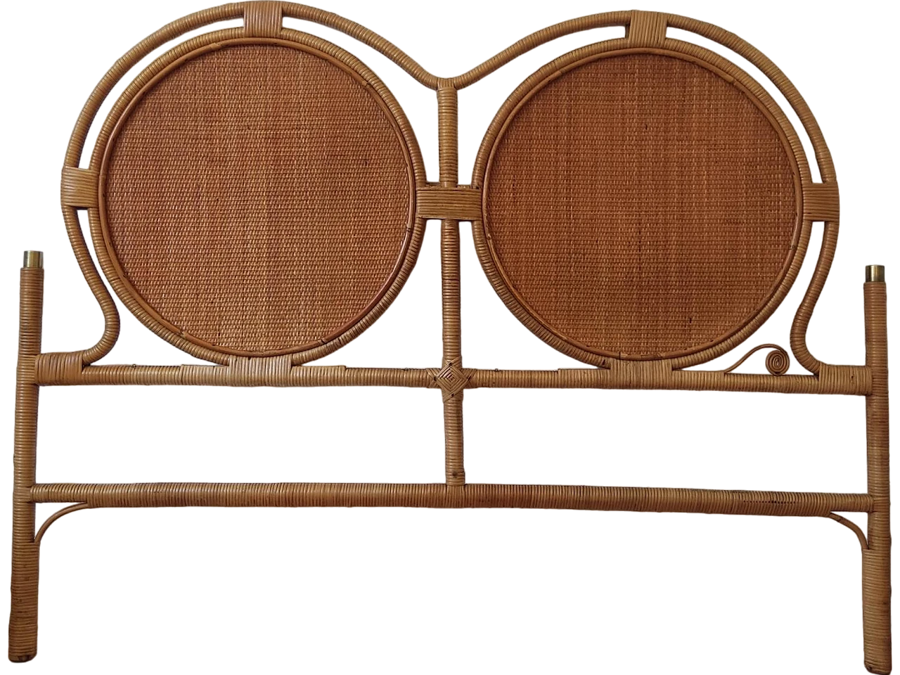 Bamboo and rattan Dal vera attr. double headboard, 1960s 14