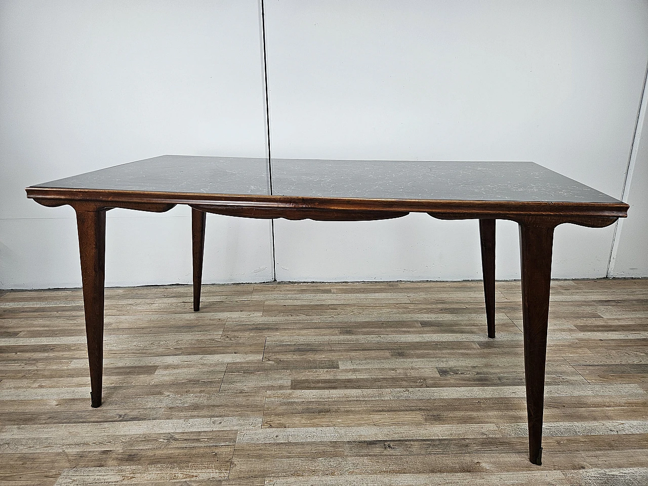 1960s table in beech with marble effect glass top 2