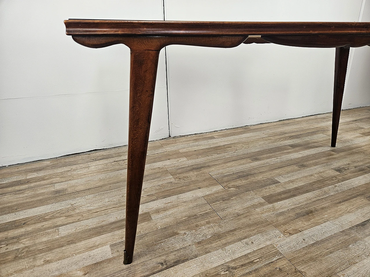 1960s table in beech with marble effect glass top 13