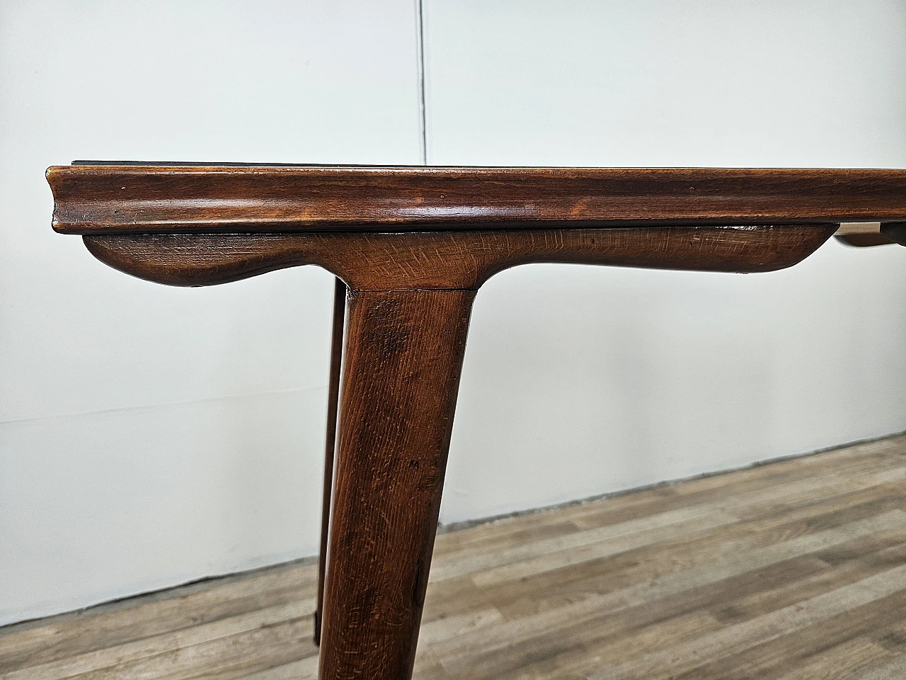 1960s table in beech with marble effect glass top 14