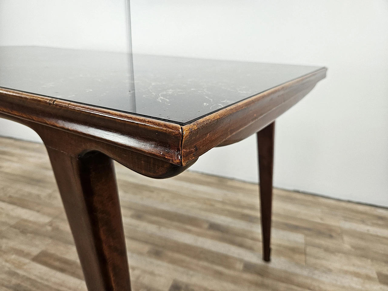 1960s table in beech with marble effect glass top 15