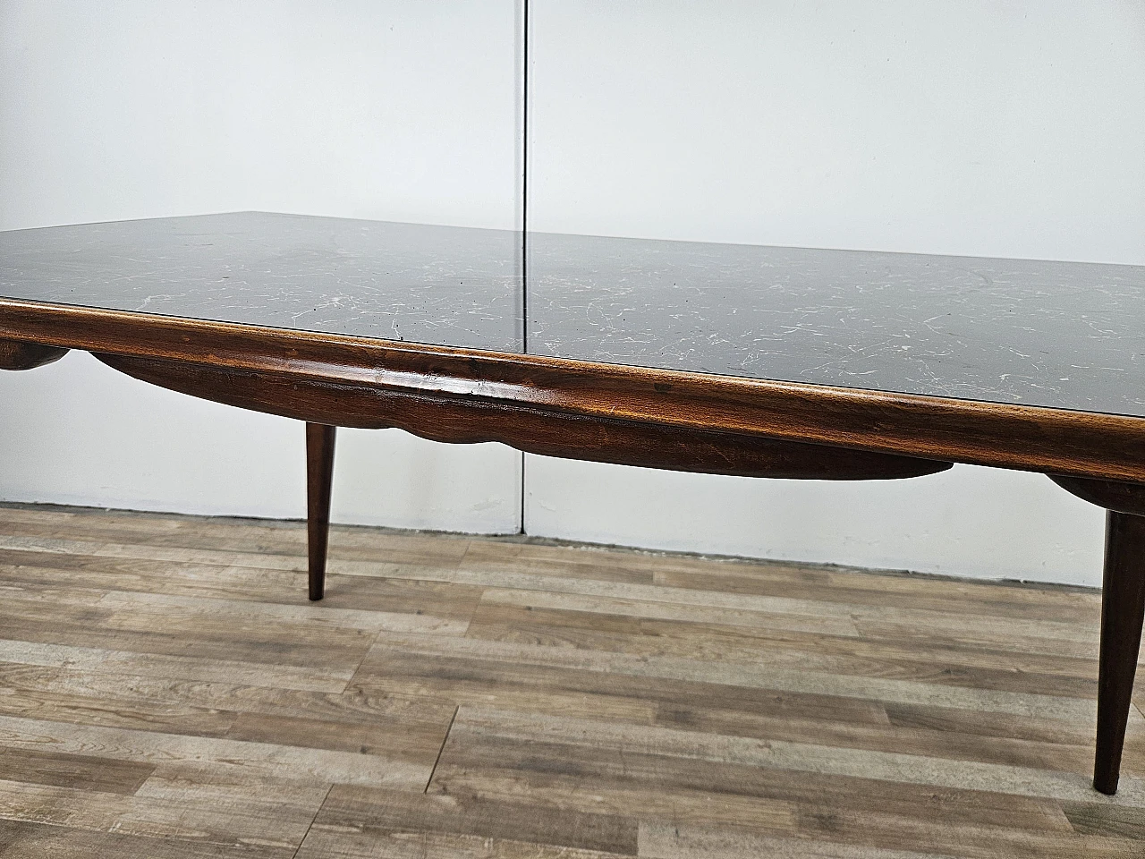 1960s table in beech with marble effect glass top 17