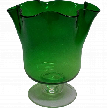 Vaso verde in vetro di murano soffiato, anni '60