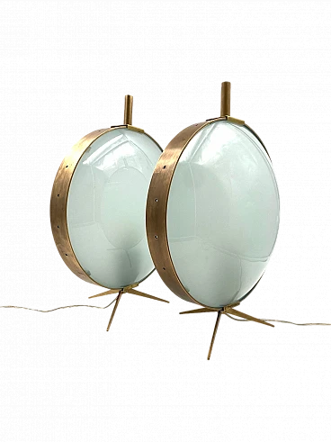 Mid-century Modern pair of brass table lamps, Stilnovo style, 1970s