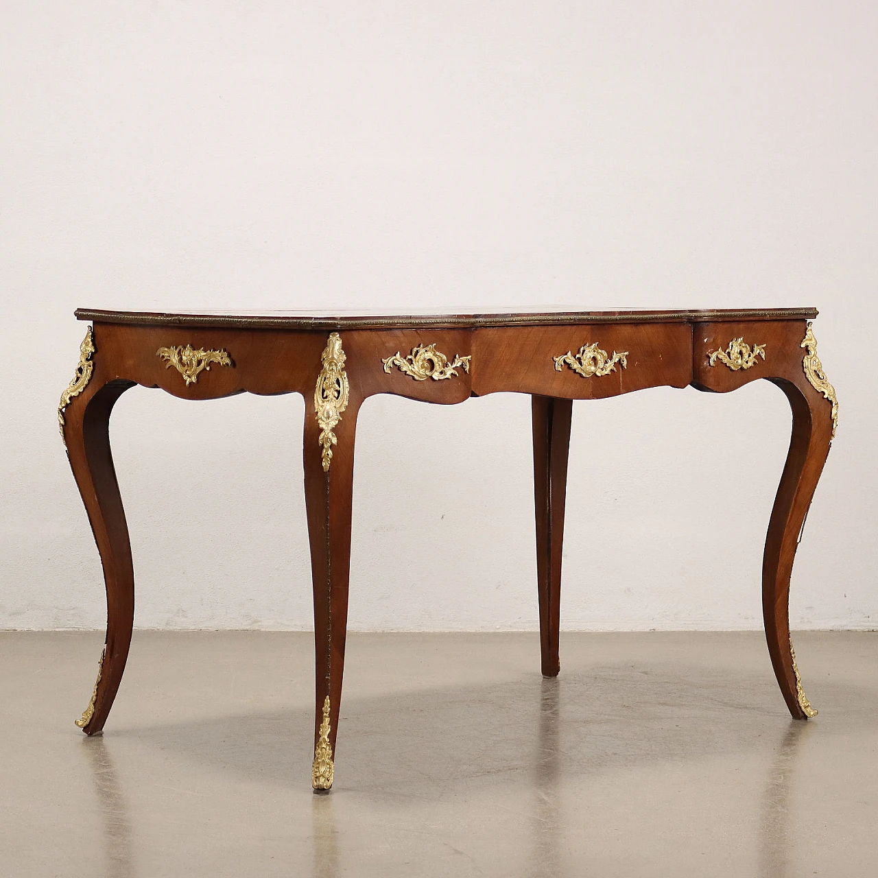 Desk in wood with drawer, bronze decorations & Moroccon leather 9