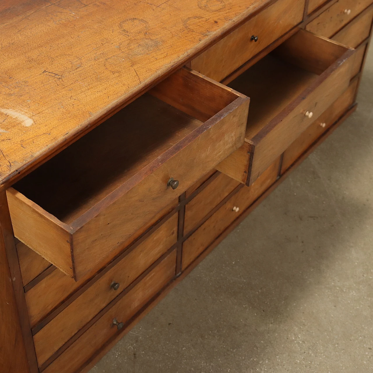 Walnut chest of drawers with 12 pine drawers , 20th century 5