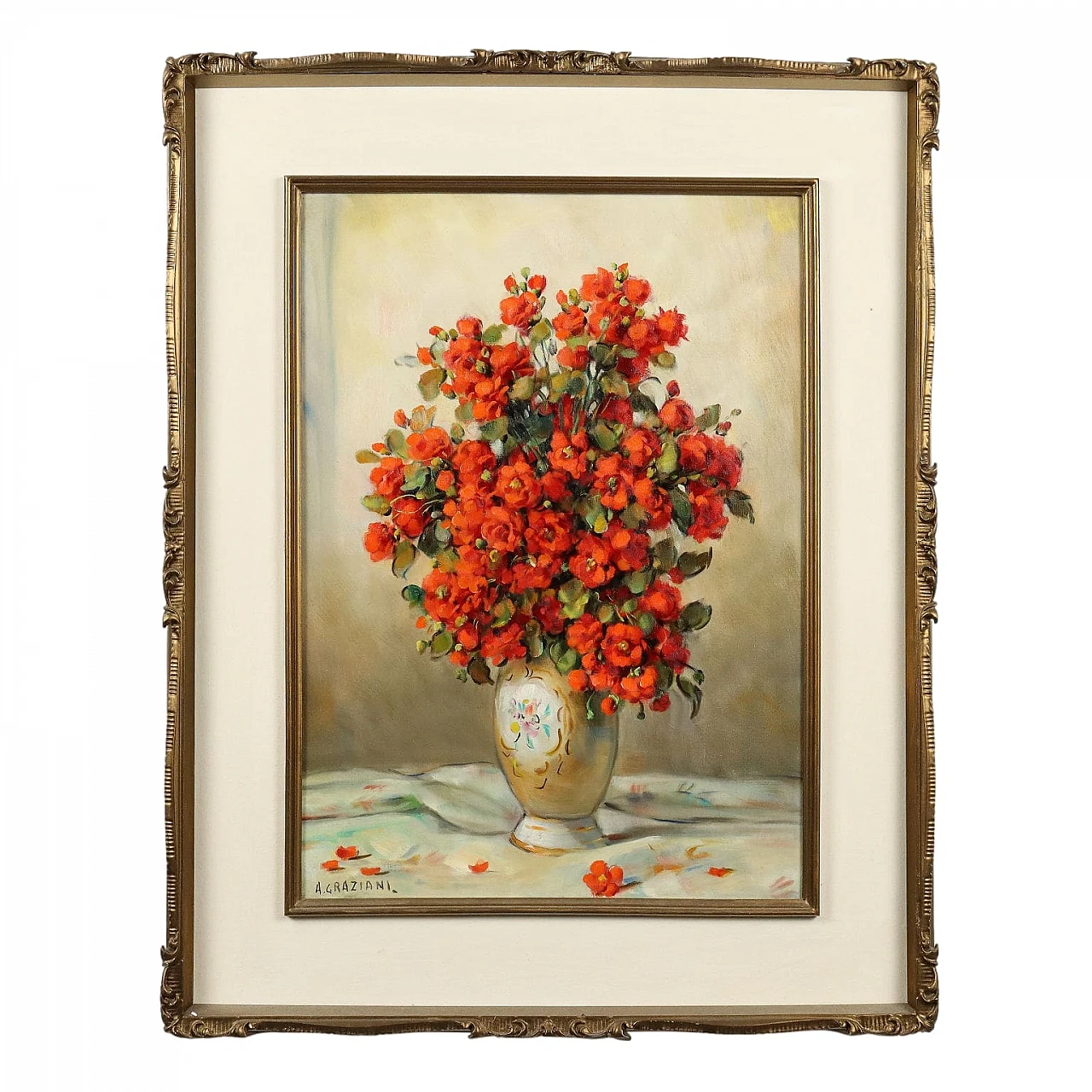 Modern Painting Signed A. Paolo Graziani Flower Arrangement \'900 1