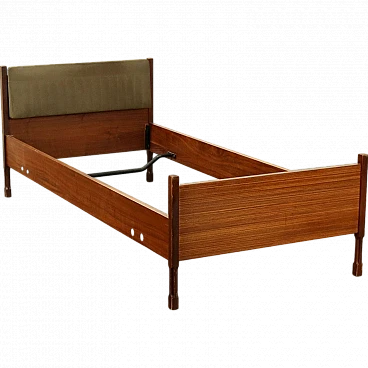 Vintage Bed Teak Veneer Leatherette Italy 1960s