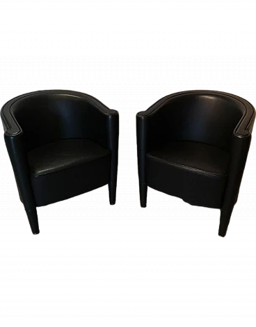 Pair of Rich black leather armachairs by A. Citterio for Moroso, 1980s