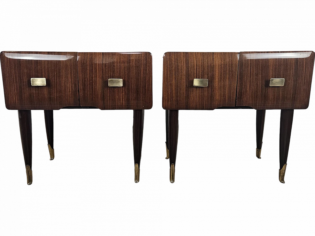 Comodini Mid Century in mogano ottone e vetro, anni '50 22