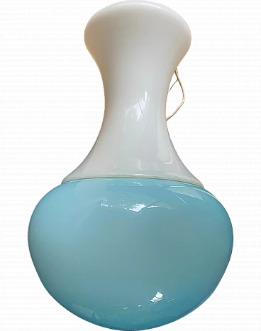 Glass light blue and white chandelier attributed to Mazzega, 70s