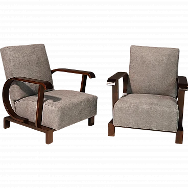 Pair of armchairs in wood and fabric, 1930s