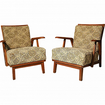 Pair of amrchairs in wood and fabric, 1940s