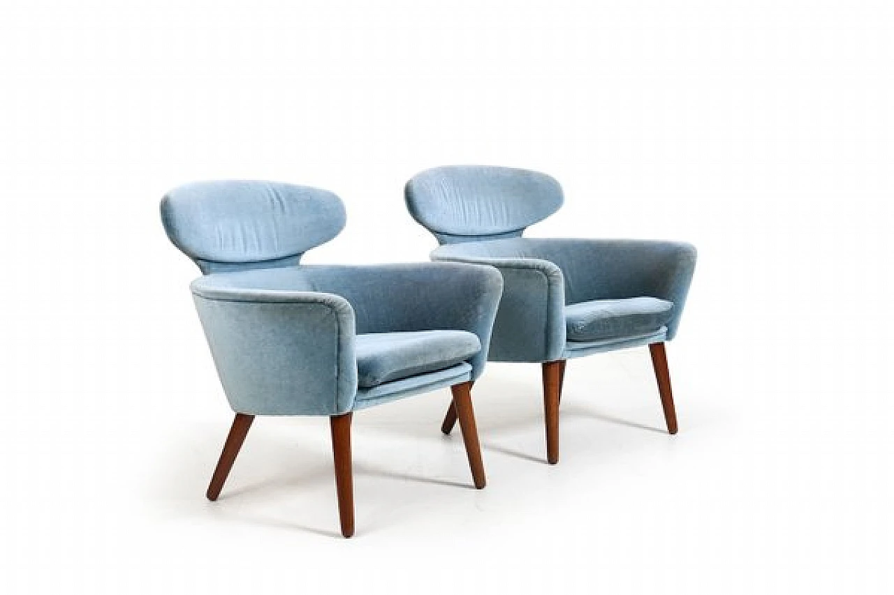 Pair of armchairs in teak and mohair, 1950s 2