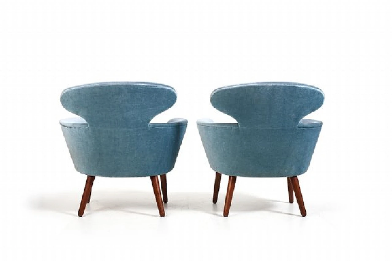 Pair of armchairs in teak and mohair, 1950s 6