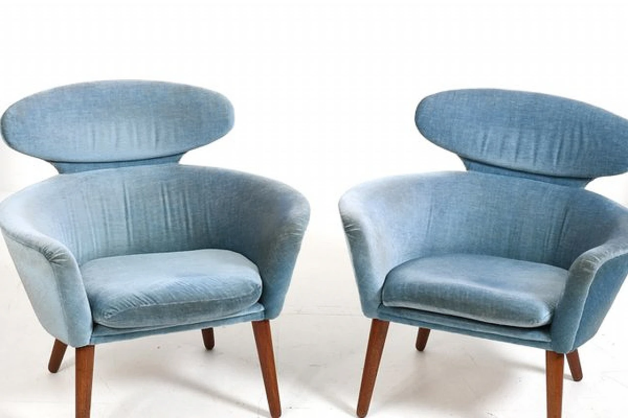 Pair of armchairs in teak and mohair, 1950s 7