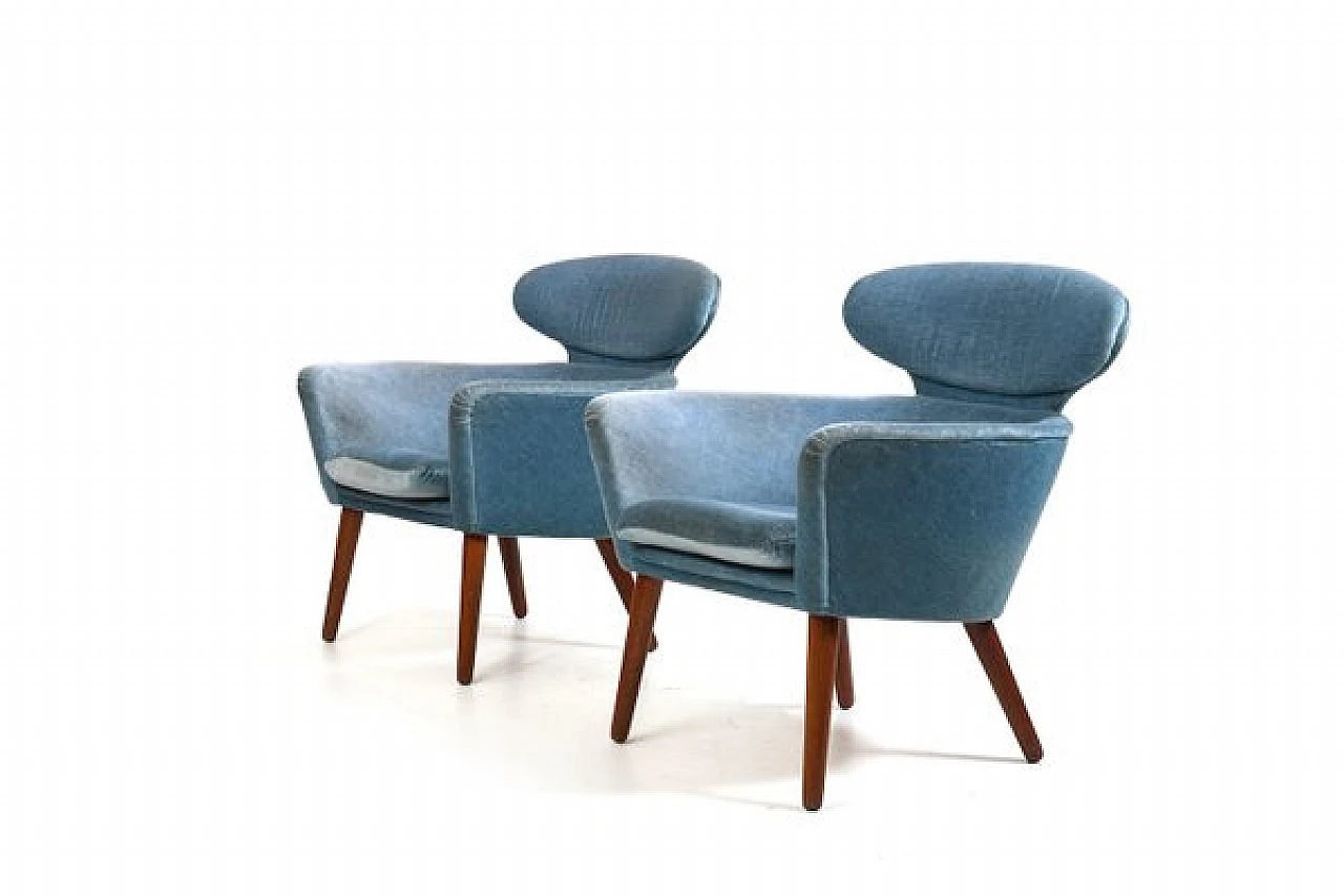 Pair of armchairs in teak and mohair, 1950s 8