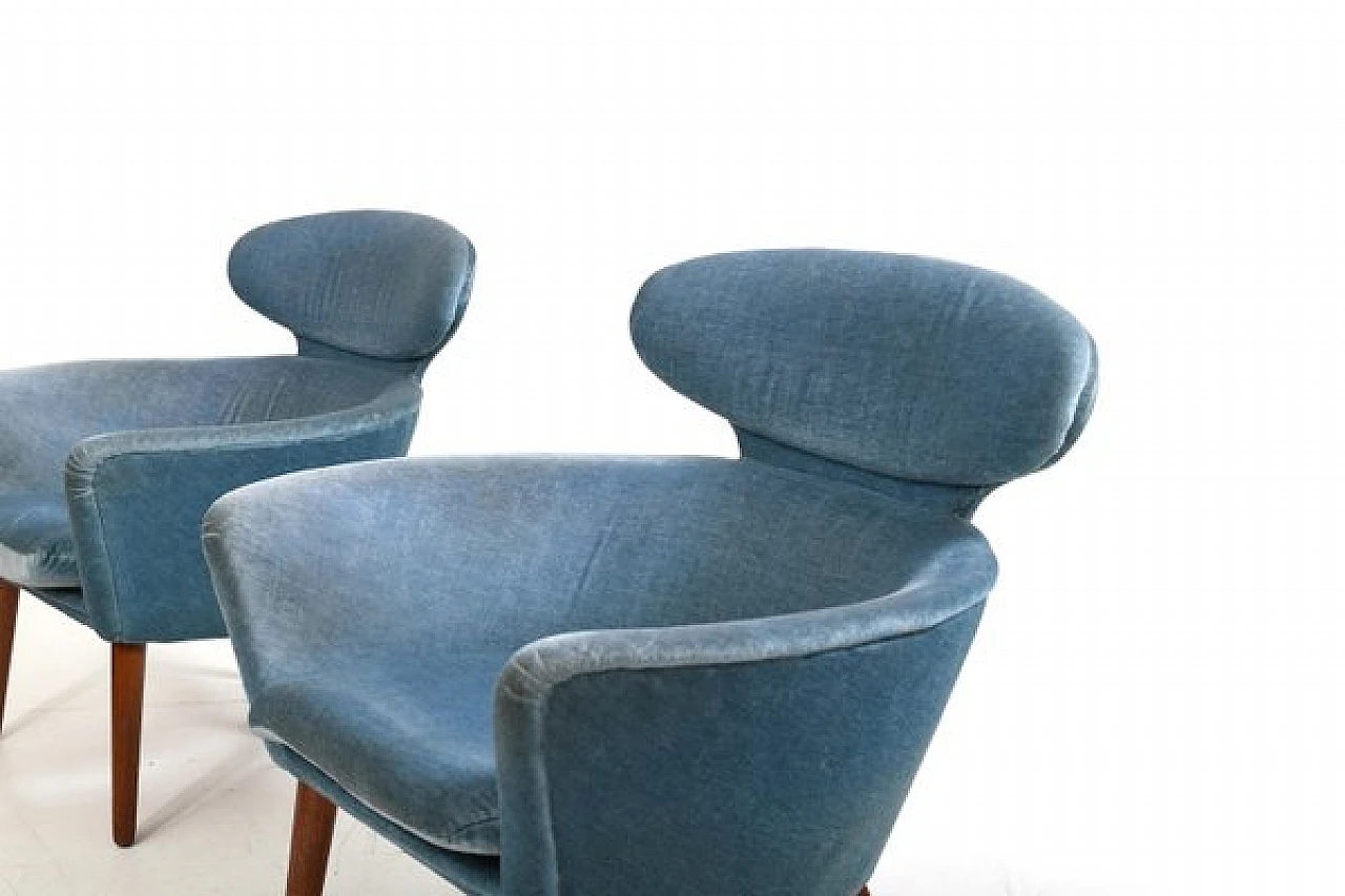 Pair of armchairs in teak and mohair, 1950s 9