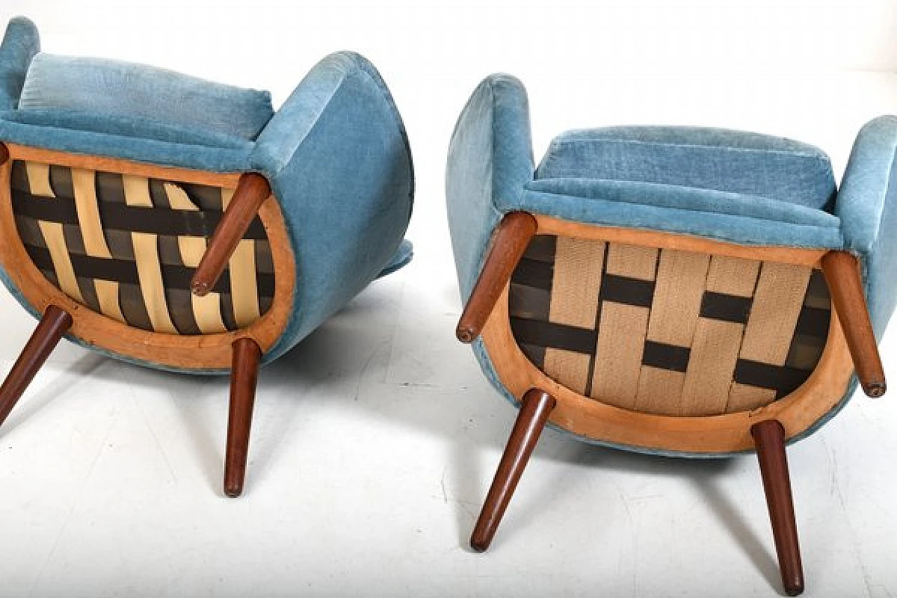 Pair of armchairs in teak and mohair, 1950s 12